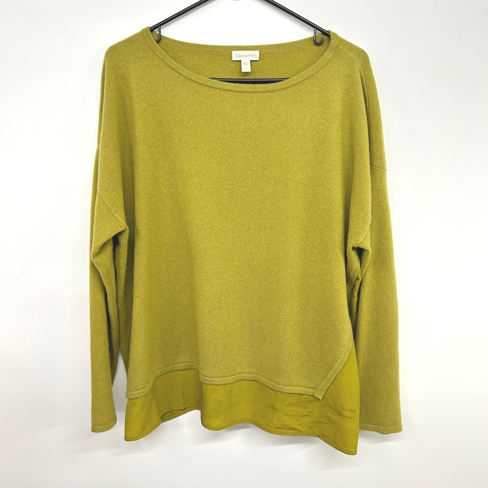 Garnet Hill Cashmere Silk Trim Sweater L Green Oversized Luxury Capsule Parisian